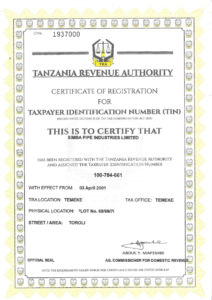 TRA Certificate