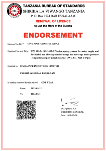 TBS – UPVC Endorsement certificate 2023-2024